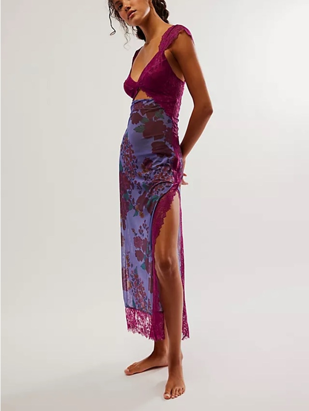 Free People Suddenly Fine Maxi Sheer Floral Lace Nightdress